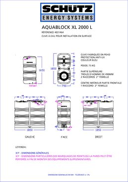 Cuve aérienne polyéthylène avec bandage stockage d'eau potable Aquablock XL 2000 à 3000 litres | SITE011602