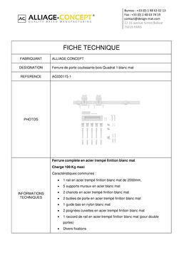 Ferrure de porte coulissante bois en acier trempé blanc | Quadrat 1 - AC030115