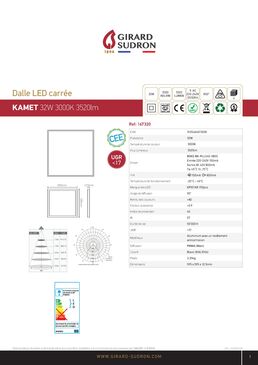 Dalle LED 600 x 600 32 W 3 000 k 3 520 lm 90° Bl | kamet 167320