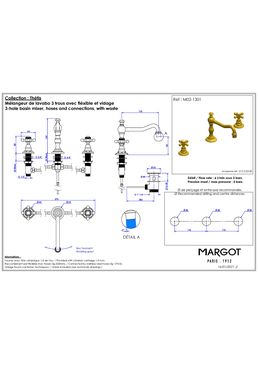 Mélangeur de lavabo 3 trous porcelaine blanche | THÉTIS Manettes M04-1301