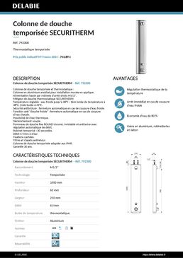 Panneau de douche therm. alu alim. hte ~30 sec SECURITHERM | Réf.792300