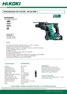 Perforateur-Burineur 40 mm SDS+ 36 V - 4.0 Ah Li-ion | DH36DPAWVZ