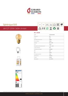 Ampoule LED à filament : Sphérique G45 Filament LED 4W E27 340 lm 2 200 K Amb dim.