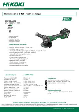 Meuleuse diam. 125 mm - 36V - 18V avec frein électrique | G3613DAWRZ