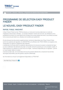 Logiciel pour la conception de systèmes de régulation d'air | Easy Product Finder 2