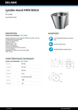 Lavabo mural en Inox 304 poli satiné | MINI BAILA Réf. 120180 