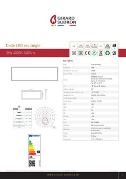 Dalle LED 1 200 x 300 IP40 36 W 4 000 k 3 600 lm 90° Blanc UGR<19 | ECOWATTS 169194