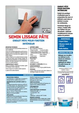 Enduit pâte pour finition intérieure | SEMIN LISSAGE PÂTE