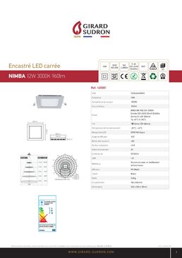 Luminaire encastré LED 200 x 200 x 18 enc.184 x 184 | Nimba 165081