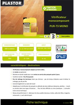 Vitrificateur mono-composant pour bois intérieurs neufs ou anciens | PUR-T3 MONO