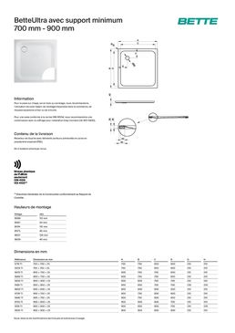 Receveur de douche rectangulaire ou carré 700-900 mm avec support Minimum | BetteUltra 