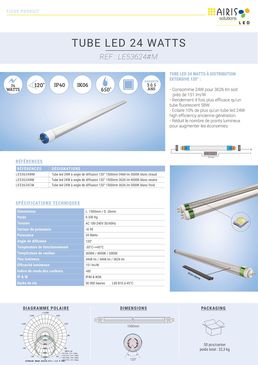 Tube LED à distribution extensive 24W avec angle de 120° |  Tube 24W