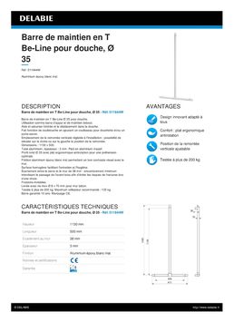 Barre de maintien en T Be-Line pour douche blanc mat | Réf. 511944W