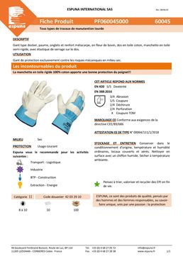 Gant de protection pour tous types de travaux de manutention lourde | 60045 00