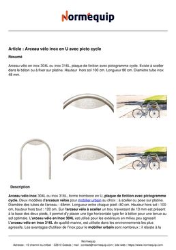 Arceau vélo inox en U avec picto cycle