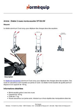 Diable aluminuim 3 roues monte-escalier 150kg