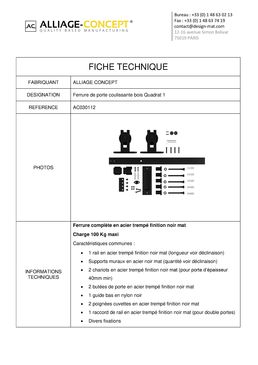 Ferrure de porte coulissante bois en acier trempé | Quadrat 1 - AC030112