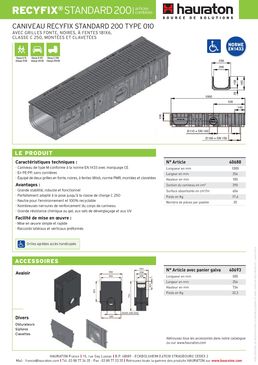 Caniveau en PE-PP de 20 cm de largeur intérieure | Recyfix Standard 200