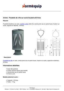 Poubelle de ville sur socle Scuderia 60 litres