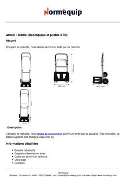 Diable aluminium télescopique et pliable 90 kg