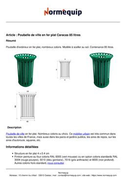 Poubelle de ville en fer plat Caracas 85 litres