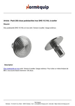 Pack 250 clous podotactiles inox SHS 10 316L à sceller