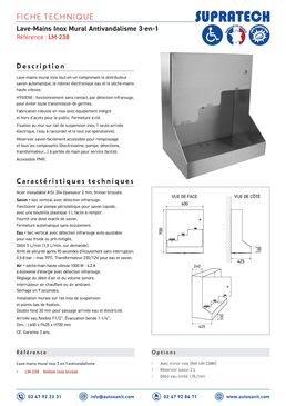 Lave-mains inox mural 3en1 automatique savon, eau et sèche-mains | LM-238