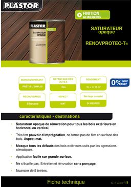 Saturateur opaque de rénovation pour bois extérieurs horizontaux ou verticaux | RENOVPROTEC-T