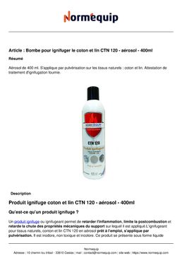  Bombe pour ignifuger le coton et lin CTN 120 - aérosol - 400ml