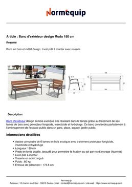 Banc d'extérieur design Modo 180 cm