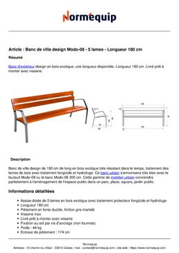 Banc de ville design Modo-08 - 5 lames - Longueur 180 cm