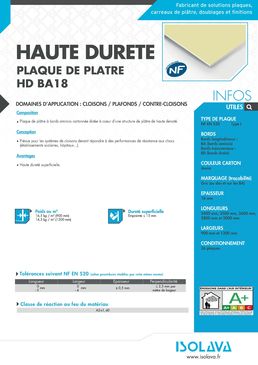 Plaques de plâtre haute dureté | BA18-BA13