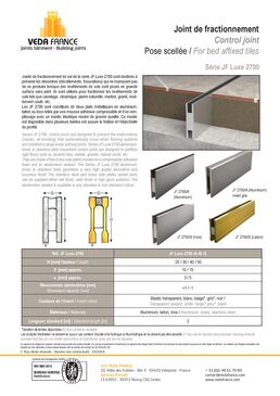 Joints de fractionnement pour revêtements de sols scellés finition LUXE | JF 2700 