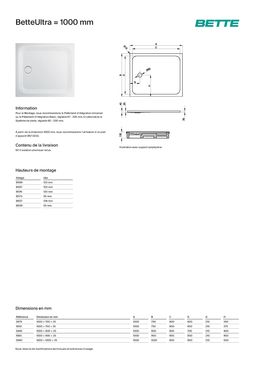 Receveur de douche rectangulaire ou carré en acier titane vitrifié | BetteUltra 1000 mm