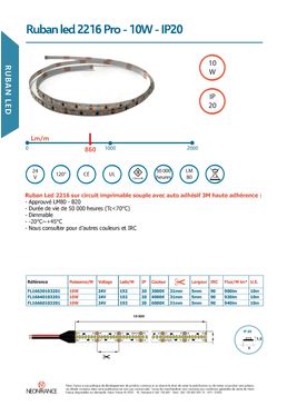 Ruban led 2216 Pro - 10W - IP20 | Néon France