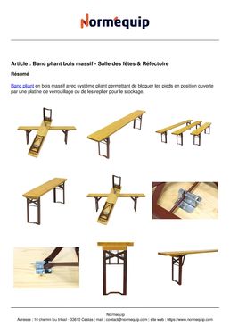 Banc pliant bois massif - Salle des fêtes & Réfectoire