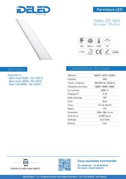 Dalle LED 40 W Rectangle 1200 x 300 IDELED 