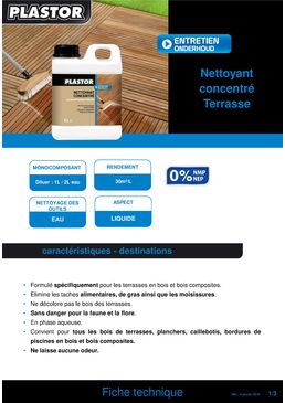 Nettoyant concentré pour entretien de terrasses en bois | PLASTOR 