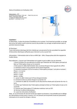 Potence électrique de quai en acier traité et galvanisé traction maxi 250 Kg | Type UW1