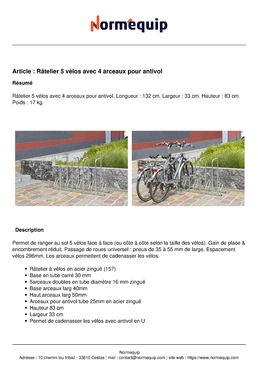 Râtelier 5 vélos avec 4 arceaux pour antivol