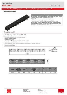 Caniveaux de drainage linéaire (A15) en Polypropylène pour jardins et terrasses | ACO Hexaline