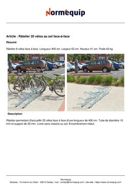 Râtelier 20 vélos au sol face-à-face