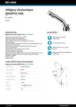 Mitigeur électronique de lavabo sur plage | BINOPTIC MIX Réf. 378MCH