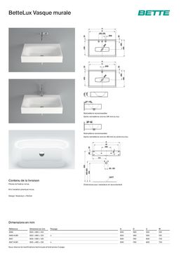 Vasque murale rectangulaire en acier titane vitrifié garanti 30 ans | BetteLux