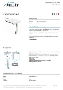 Siège de douche déclipsable Pellet | Siège de douche et tablette Arsis interchangeables 047730