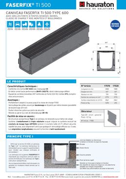 Caniveau en béton armé de 50 cm de largeur intérieure pour zones à trafic lourd | Faserfix TI 500 type 600