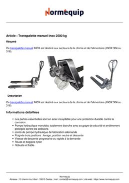 Transpalette manuel inox 2500 kg