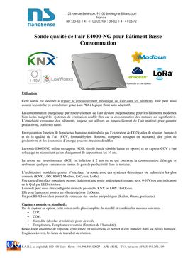 Sonde pour le contrôle de l'air ambiant (QAI) | E4000-NG