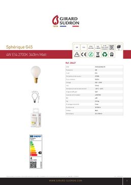 Sphérique G45 Filament LED 4W E14 2 700 K 340Lm Dim. Mat.