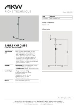 Barres d'appui Chromée pour PMR - Main courante en T600 x 1200 mm | 01245